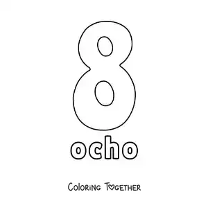 Coloring page of a number 8 flashcard to learn natural numbers