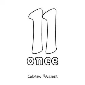 Coloring page of a number 11 flashcard to learn natural numbers