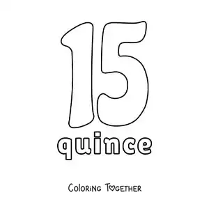 Coloring page of a number 15 flashcard to learn natural numbers