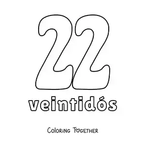 Coloring page of a number 22 flashcard to learn natural numbers