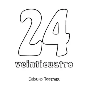 Coloring page of a number 24 flashcard to learn natural numbers