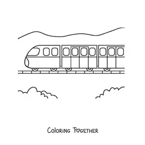 Coloring page of a bullet train on rails