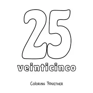Coloring page of a number 25 flashcard to learn natural numbers