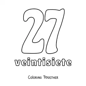Coloring page of a number 27 flashcard to learn natural numbers