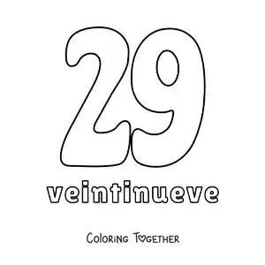 Coloring page of a number 29 flashcard to learn natural numbers
