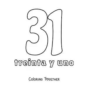 Coloring page of a number 31 flashcard to learn natural numbers