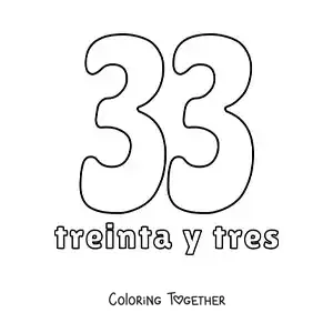 Coloring page of a number 33 flashcard to learn natural numbers
