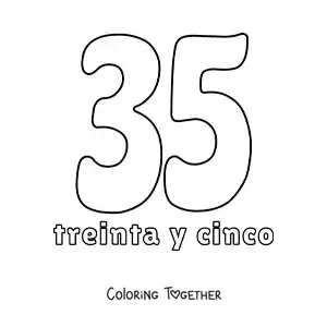 Coloring page of a number 35 flashcard to learn natural numbers