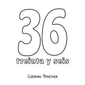 Coloring page of a number 36 flashcard to learn natural numbers
