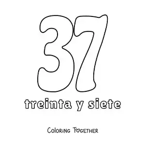 Coloring page of a number 37 flashcard to learn natural numbers