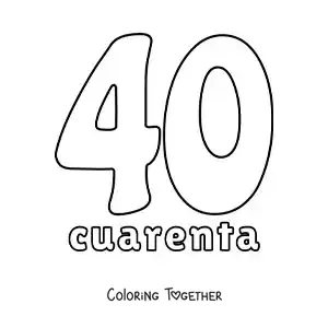 Coloring page of a number 40 flashcard to learn natural numbers