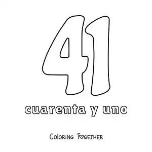 Coloring page of a number 41 flashcard to learn natural numbers