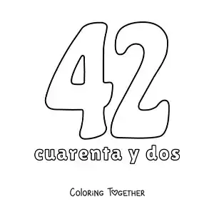 Coloring page of a number 42 flashcard to learn natural numbers