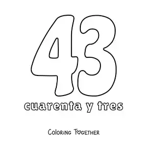 Coloring page of a number 43 flashcard to learn natural numbers