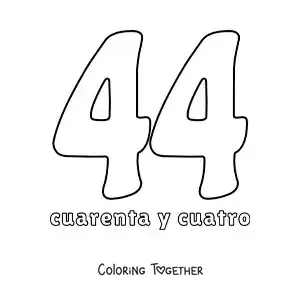 Coloring page of a number 44 flashcard to learn natural numbers