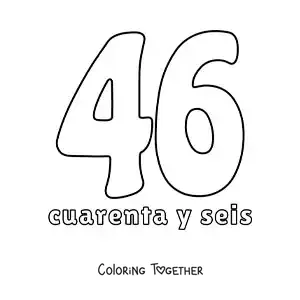 Coloring page of a number 46 flashcard to learn natural numbers