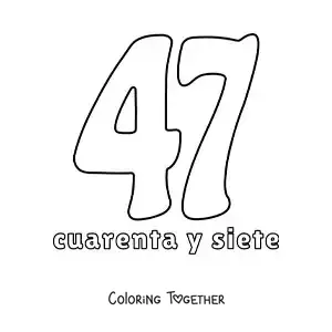 Coloring page of a number 47 flashcard to learn natural numbers