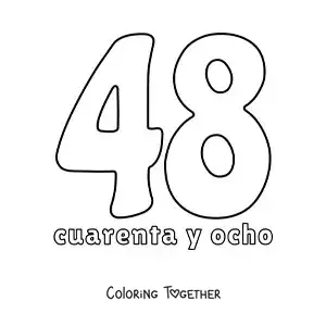 Coloring page of a number 48 flashcard to learn natural numbers