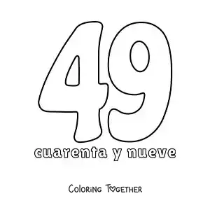 Coloring page of a number 49 flashcard to learn natural numbers