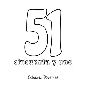 Coloring page of a number 51 flashcard to learn natural numbers