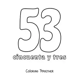 Coloring page of a number 53 flashcard to learn natural numbers