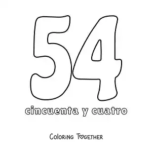 Coloring page of a number 54 flashcard to learn natural numbers