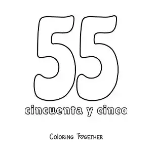 Coloring page of a number 55 flashcard to learn natural numbers