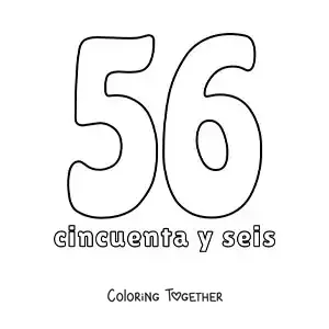 Coloring page of a number 56 flashcard to learn natural numbers