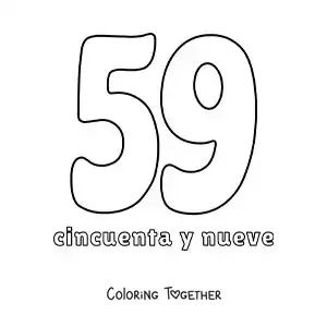 Coloring page of a number 59 flashcard to learn natural numbers
