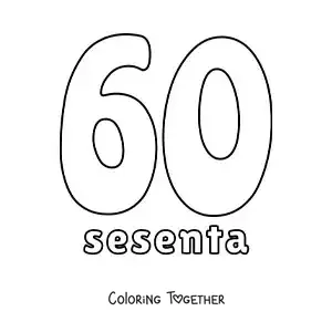 Coloring page of a number 60 flashcard to learn natural numbers
