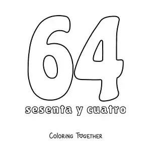 Coloring page of a number 64 flashcard to learn natural numbers