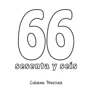 Coloring page of a number 66 flashcard to learn natural numbers