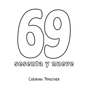Coloring page of a number 69 flashcard to learn natural numbers