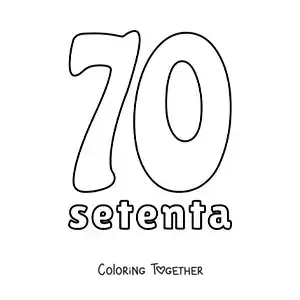 Coloring page of a number 70 flashcard to learn natural numbers
