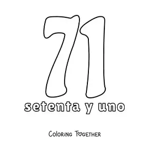Coloring page of a number 71 flashcard to learn natural numbers