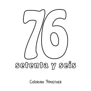 Coloring page of a number 76 flashcard to learn natural numbers