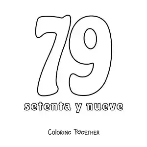 Coloring page of a number 79 flashcard to learn natural numbers