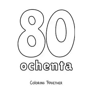 Coloring page of a number 80 flashcard to learn natural numbers