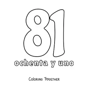 Coloring page of a number 81 flashcard to learn natural numbers