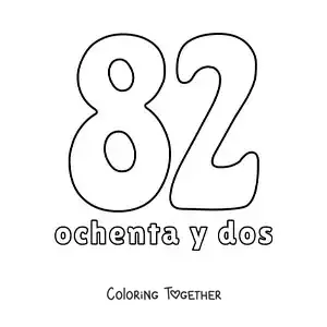 Coloring page of a number 82 flashcard to learn natural numbers
