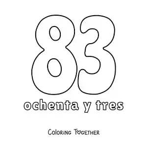 Coloring page of a number 83 flashcard to learn natural numbers