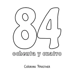 Coloring page of a number 84 flashcard to learn natural numbers