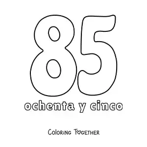 Coloring page of a number 85 flashcard to learn natural numbers