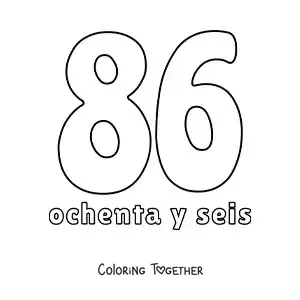 Coloring page of a number 86 flashcard to learn natural numbers