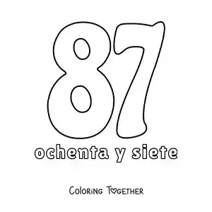 Coloring page of a number 87 flashcard to learn natural numbers