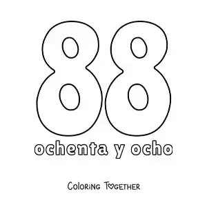 Coloring page of a number 88 flashcard to learn natural numbers