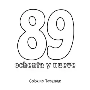 Coloring page of a number 89 flashcard to learn natural numbers