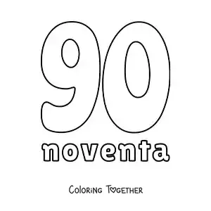 Coloring page of a number 90 flashcard to learn natural numbers