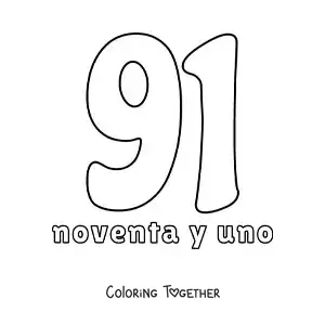 Coloring page of a number 91 flashcard to learn natural numbers