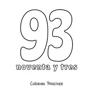 Coloring page of a number 93 flashcard to learn natural numbers